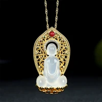 hot selling natural hand carved jade refined copper plating 24k inlaid necklace pendant jewelry men women luck gifts
