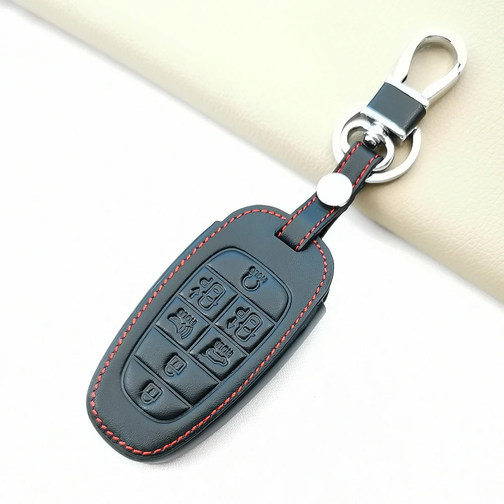 

Мягкий кожаный чехол для автомобильного ключа с текстурой для Hyundai Santa Fe Tucson 2022 NEXO NX4 Atos Solaris Prime2021 7 кнопок Премиум чехол