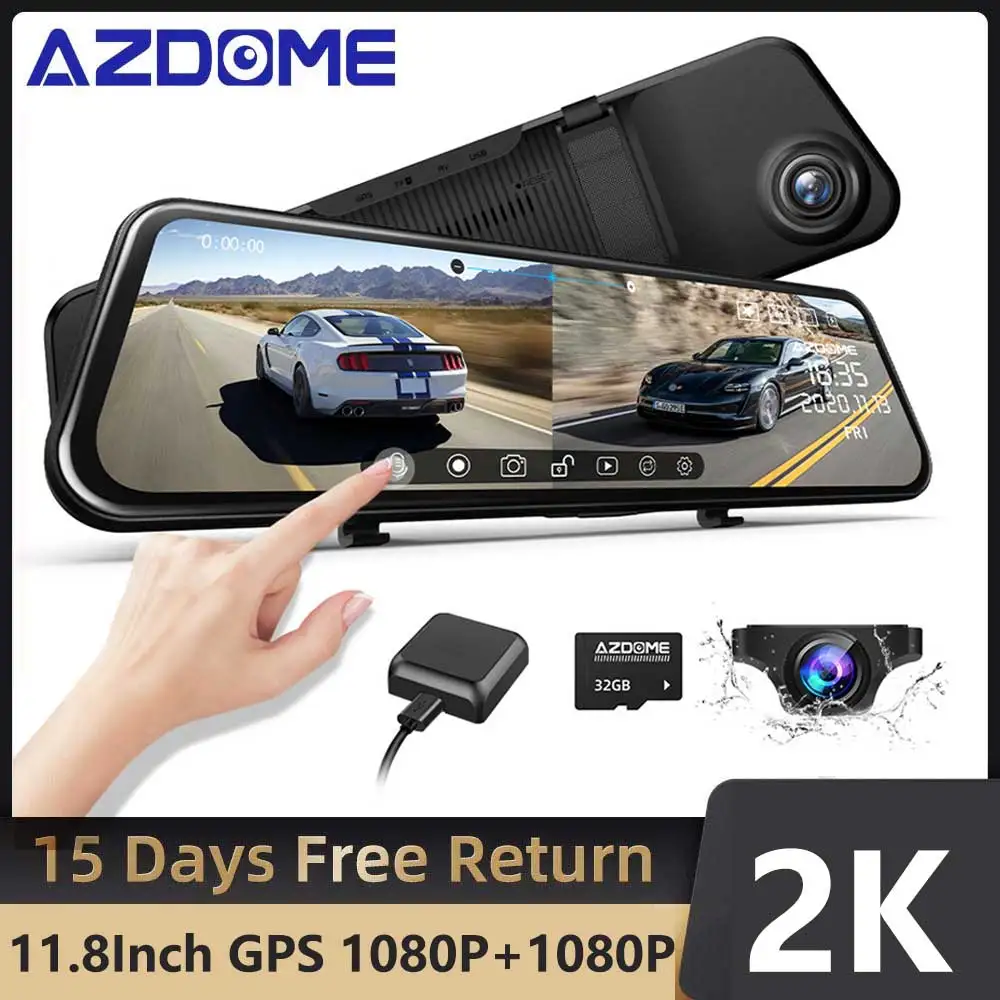 

Видеорегистратор AZDOME PG17, 1080P, два канала, 11,8 дюйма, сенсорный экран, GPS, ночное видение