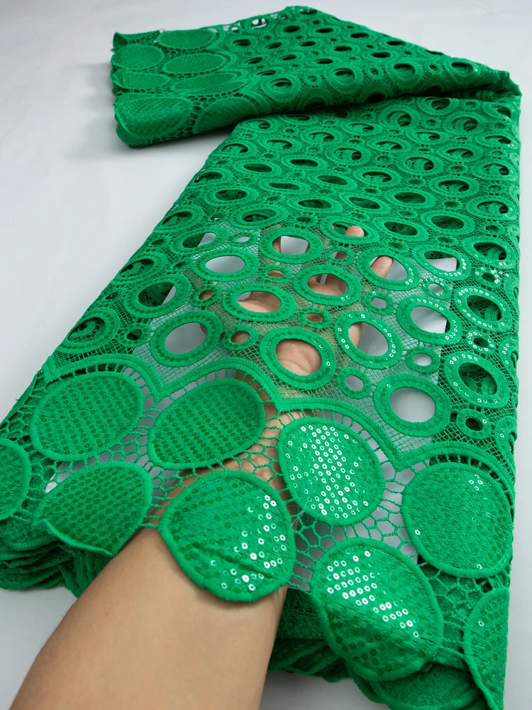 

Зеленая африканская кружевная ткань с блестками 2023, Высококачественная нигерийская гипюровая кружевная ткань, материал «сделай сам» для шитья стандартного платья TY3315