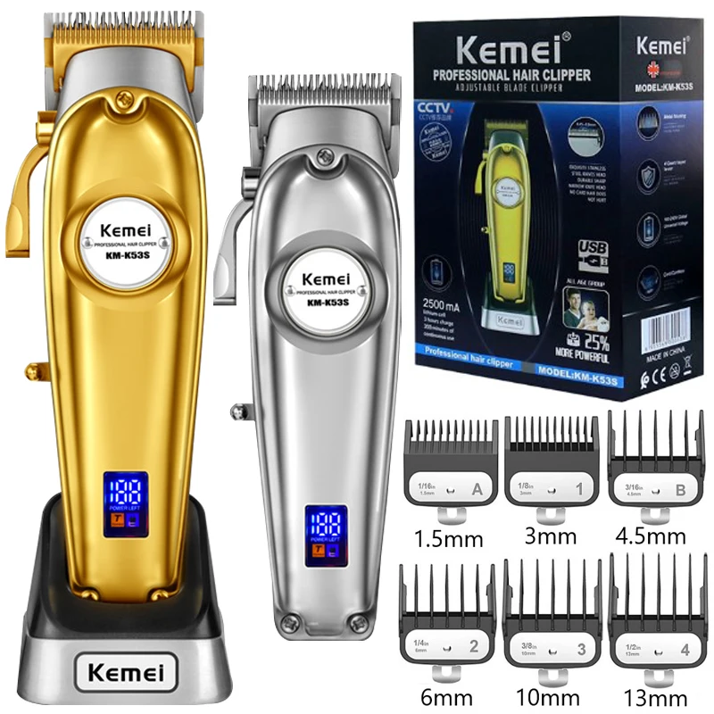 

Kemei K53S полностью металлический шнур/Беспроводная Парикмахерская Машинка для стрижки волос профессиональный триммер для волос для мужчин м...