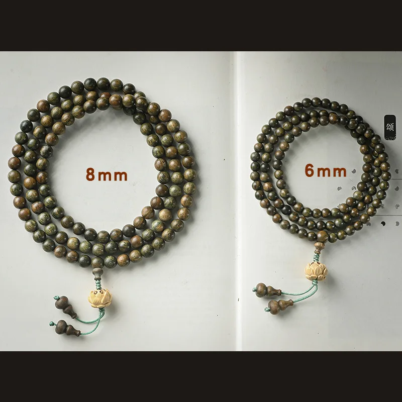 Green sandalwood bracelet sandalwood 108 Buddhist beads bracelet boxwood lotus flower couples multi-circle necklace beads