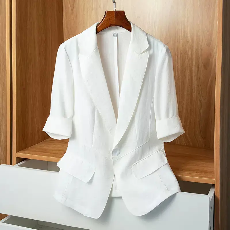 Thin suit jacket women's 2022 summer new small casual slim slim short-sleeved suit top  white blazer  winter blazer  Solid