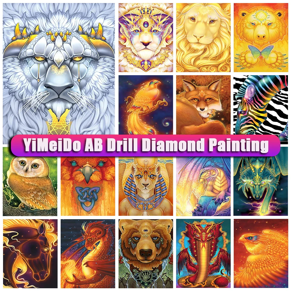 

YiMeido DIY AB Diamond Painting Cartoon Lion Wolf Full Drill Cross Stitch Embroidery Diamond Mosaic Animals Handmade Home Decor