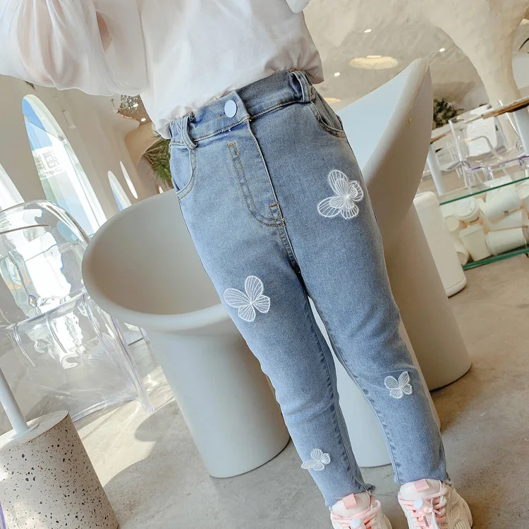

Эластичные джинсы для девочек, с бабочками, на осень