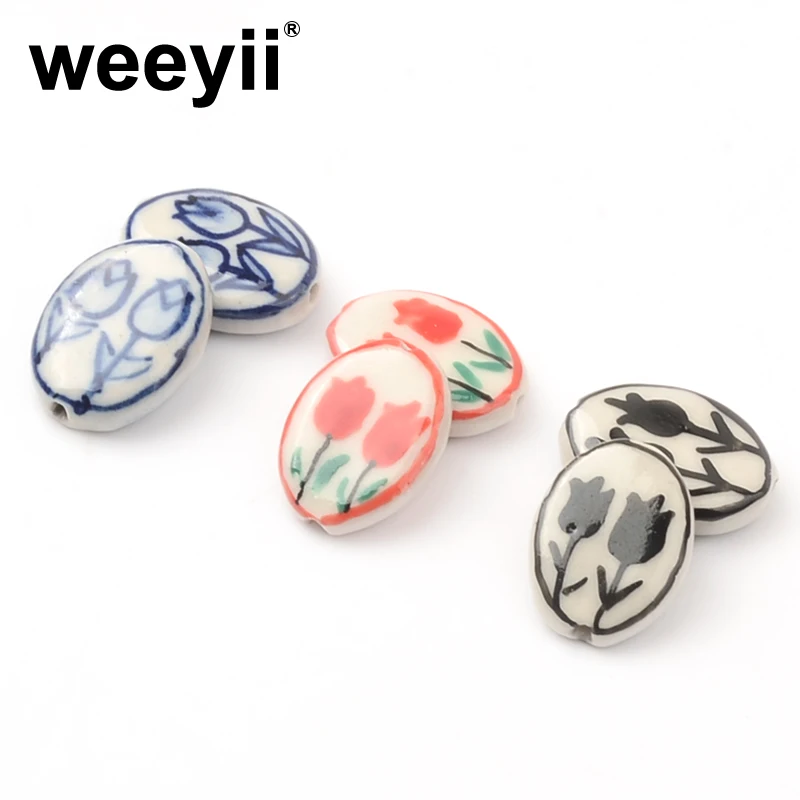 Плоские керамические бусины ручной работы с рисунком розы 5 шт./пакет 16x20 мм