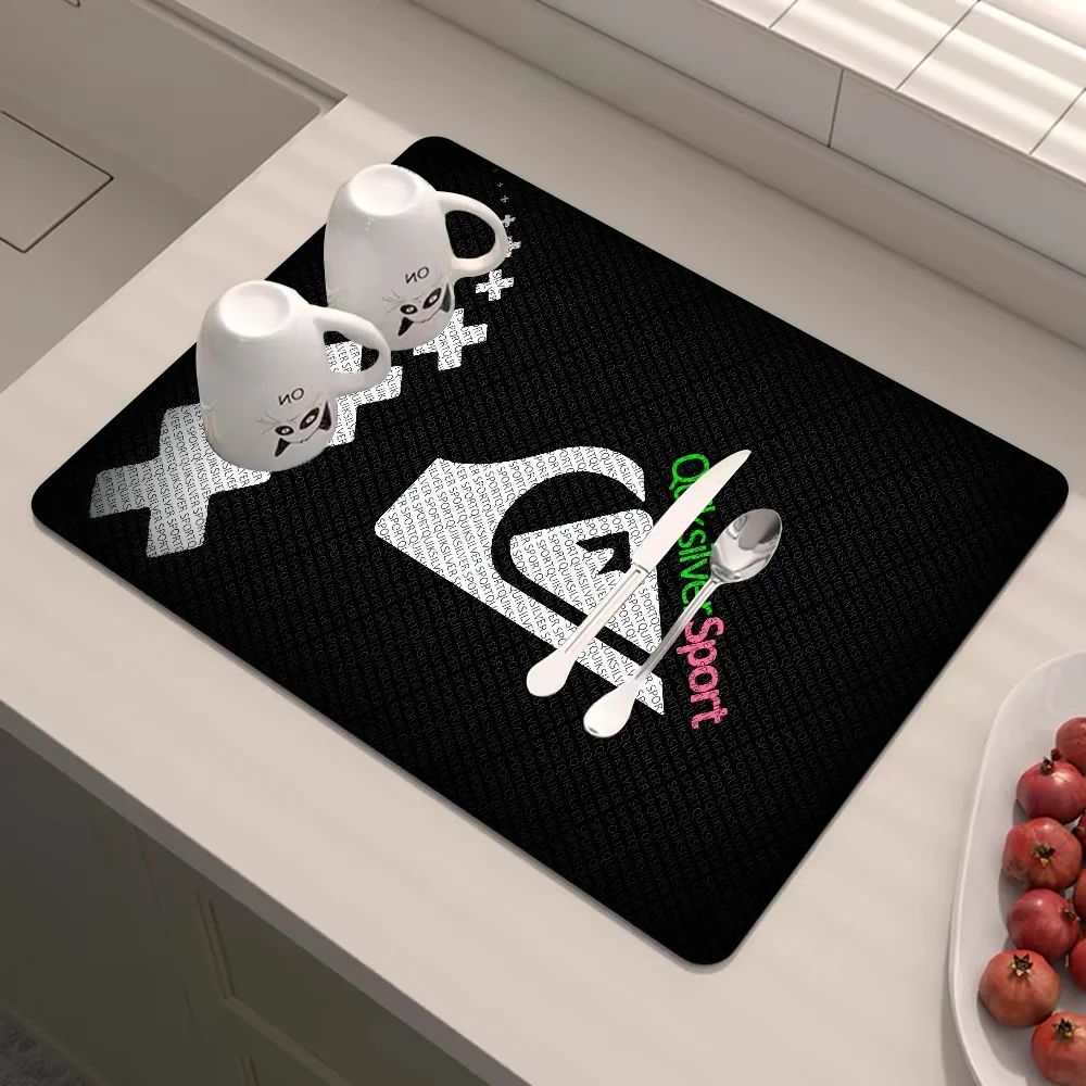 Q-QuiksilverS Logo Super Absorbent Coffee Mat Dish Draining Large Kitchen Drying Quick Dry Bathroom Drain Pad