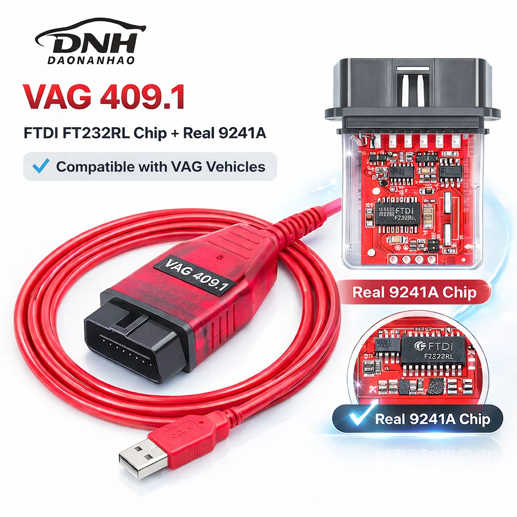 Фото Диагностический кабель VAG 409.1 KKL FTDI FT232RL Real 9241A K-Line OBD2, совместимый с VW, Audi, Skoda, Seat №1