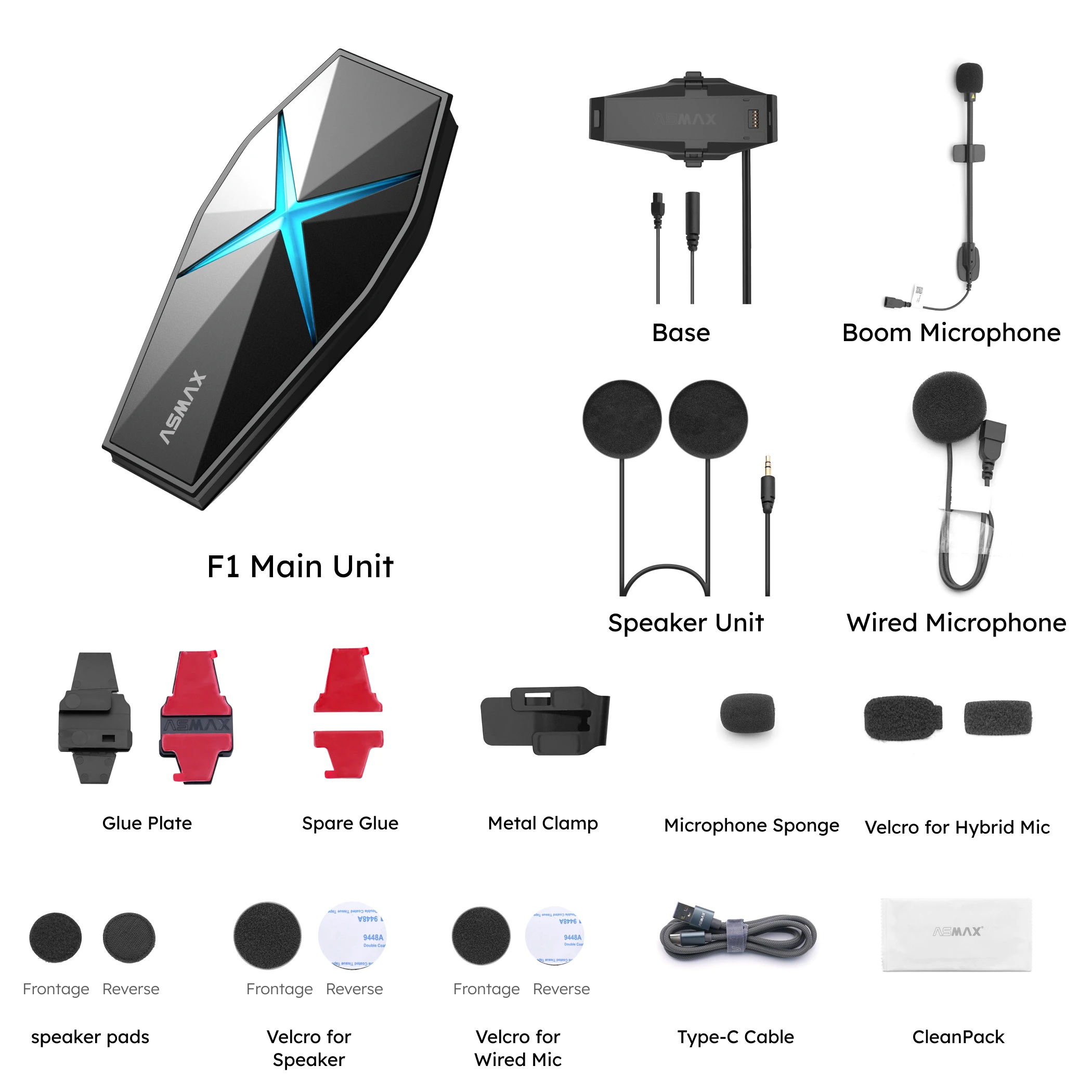 

ASMAX F1 Bluetooth-домофон для мотоцикла, групповая связь на 10 гонщиков, голосовое управление, водонепроницаемость IP67, динамики Hi-Fi, BT 5.3 Совместное прослушивание музыки