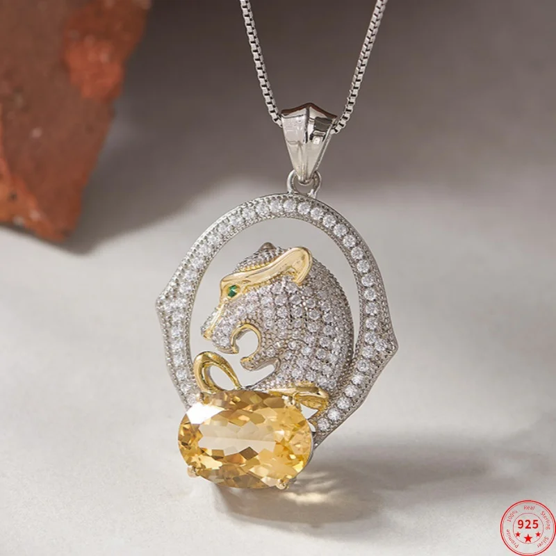 Кулон из серебра 925 пробы с маленьким леопардовым и жёлтым кристаллом