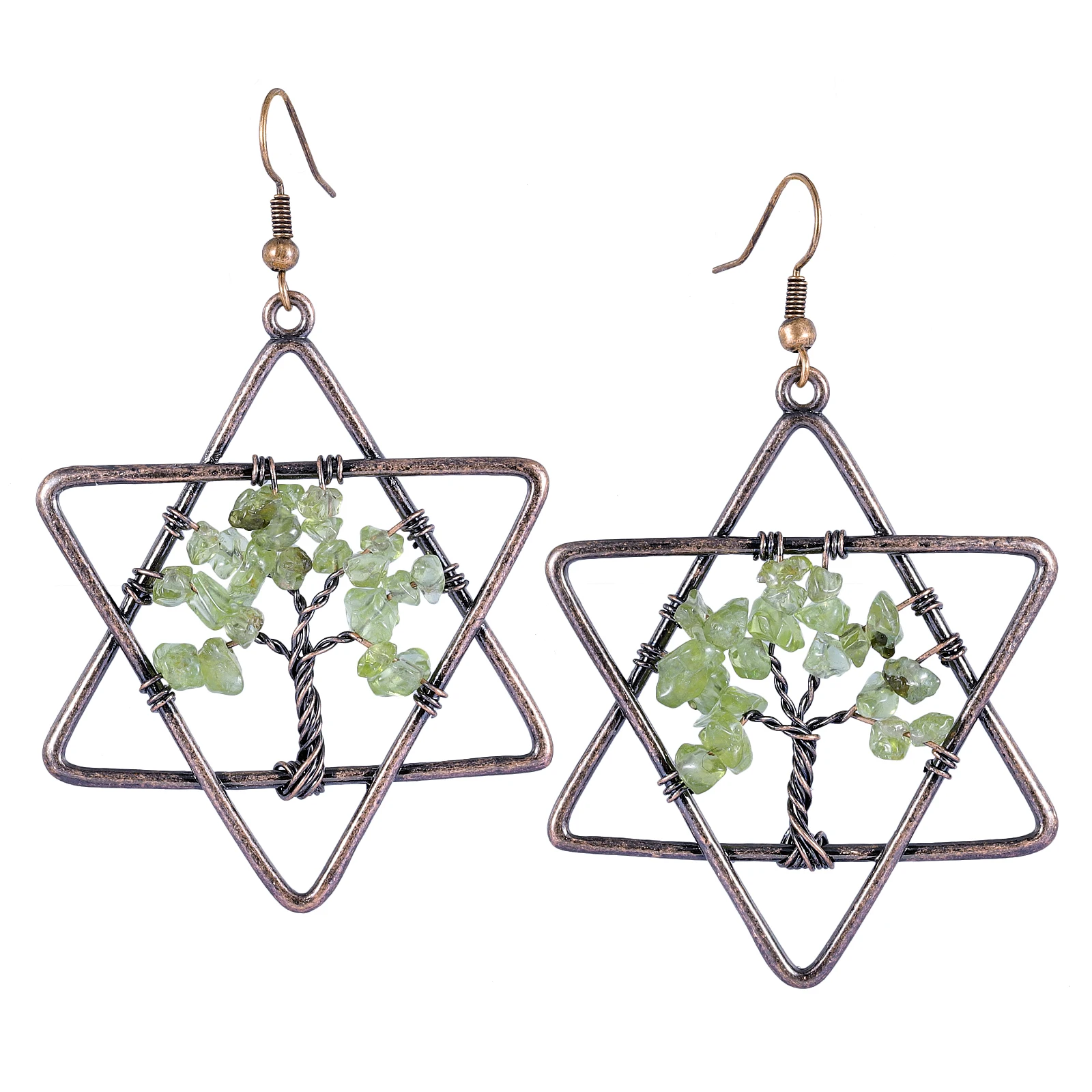 

Серьги-подвески с натуральными кристаллами, шестиконечная звезда, лечебное Дерево жизни рейки, винтажные женские украшения