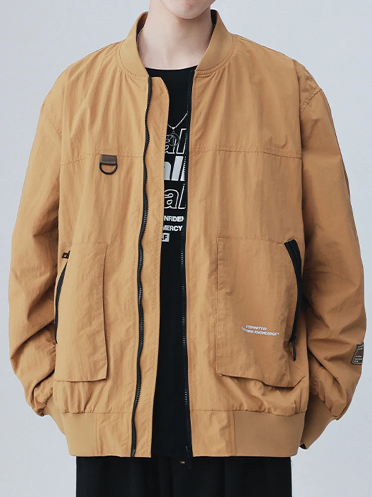

2023 New Spring Men's Bomber Jacket Streetwear Zip Pockets Drop Shoulder Loose Pilot Jackets Casual Windbreaker Baseball Coats