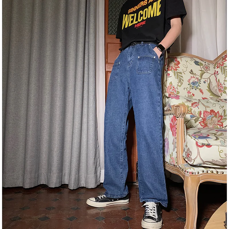 Streetwear Men 2022 New Vintage Recreational Comfortable Navy Blue Jeans Loose Temperament Versatile Trousers Autumn Female Y2k