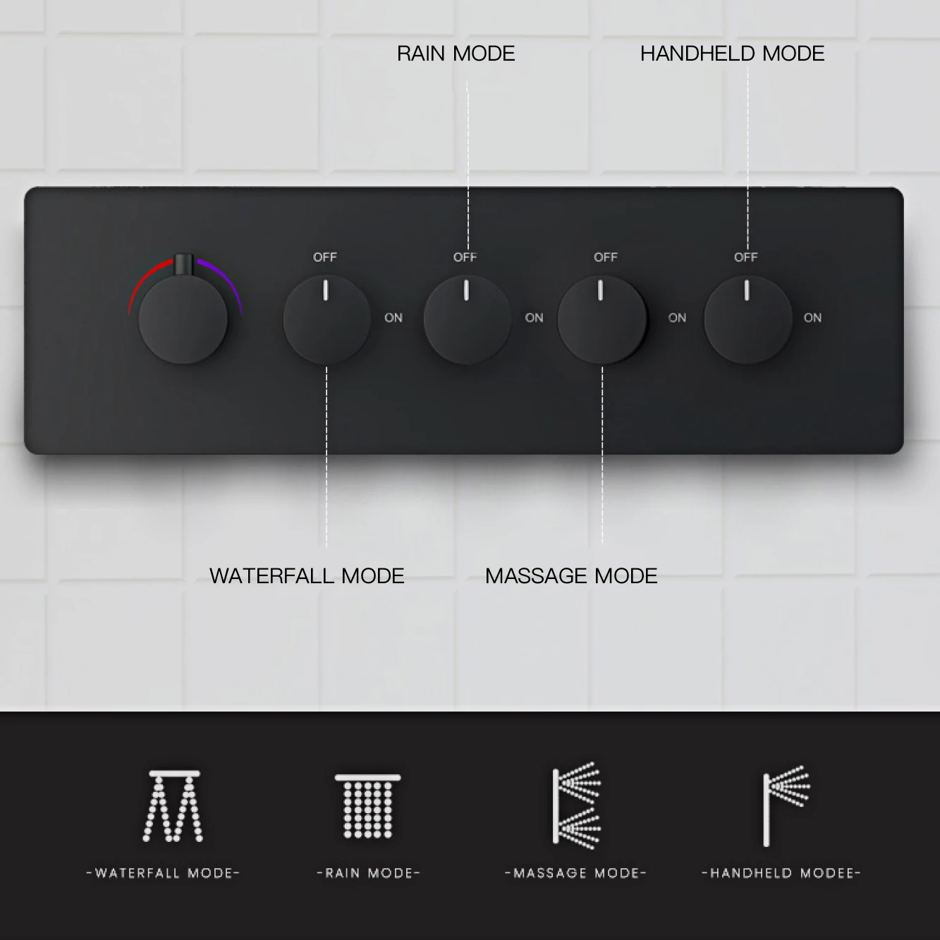 Душевая система из черной латуни умная с постоянной температурой для ванной