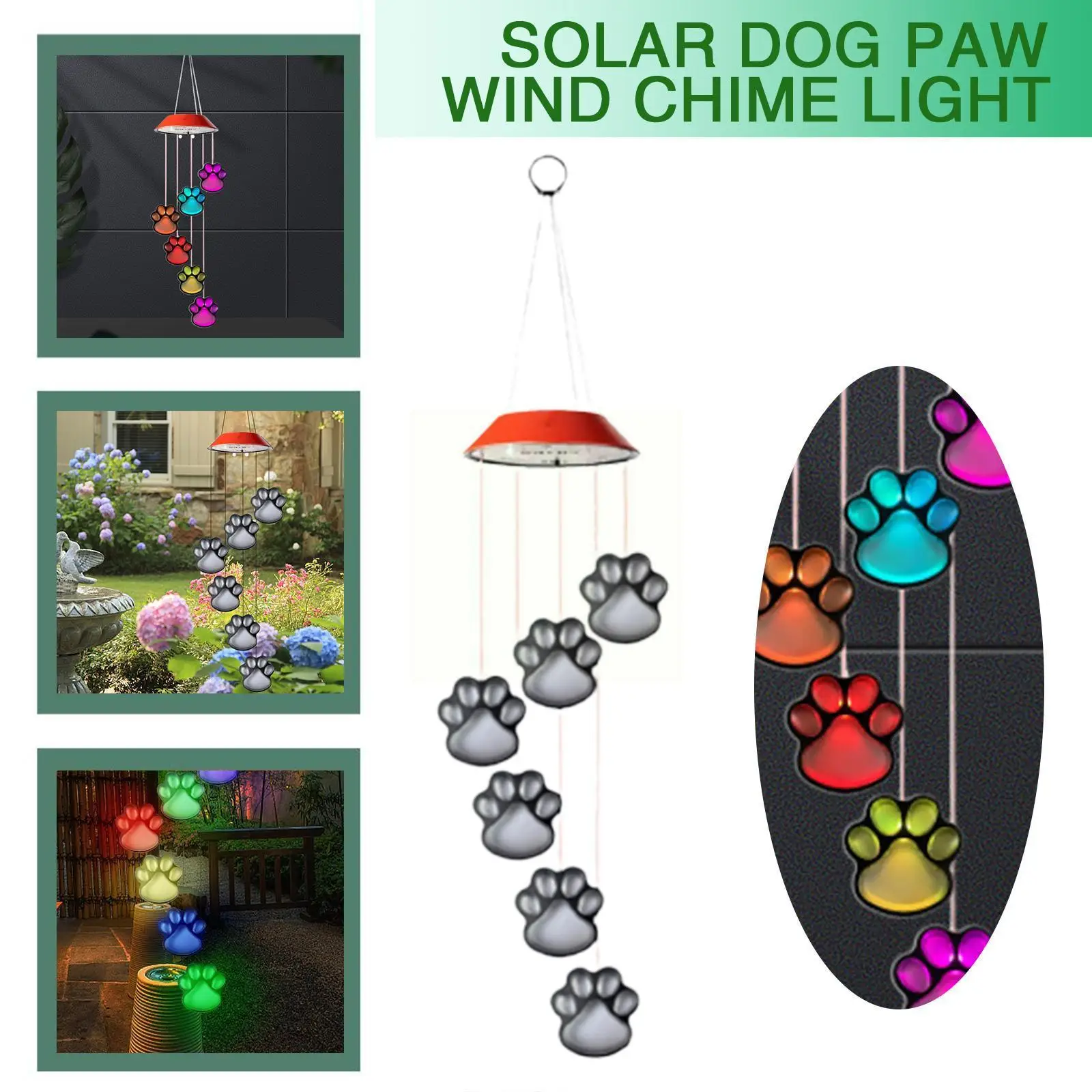 

Solar Led Dog Paw Wind Chime Lamp Waterproof Color Yard Paw Changing Balcony Light Six Outdoor Decor Q4i7