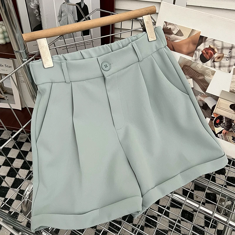 2023 Summer New Fashion All-Matching Elastic High Waist Slimming Suit Shorts Wide Leg Casual Pants Straight-Leg Pants for Women