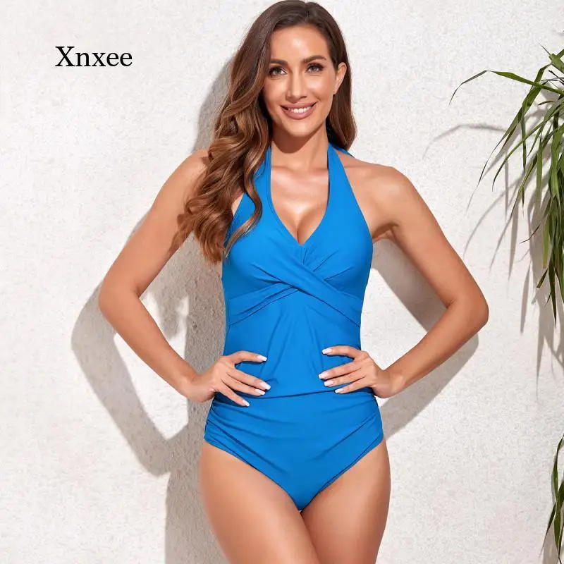 

Solid Swimwear One Piece Tankini Plus Size Women Halter Hot Monokini Swimsuit Push Up Bathing Suit Sexy High Waist Bodysuit