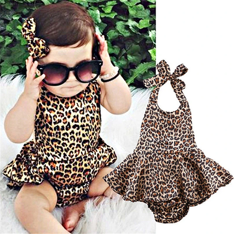 

Baby Girl Clothes Sleeveless Halter Bodysuit Outfits Baby Girls Leopard Siamese Bodysuits Newborn Kids Toddler Clothing