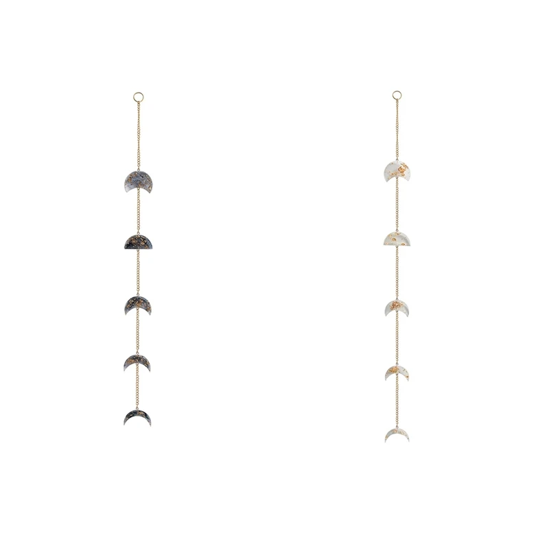 

BEAU-Moon Phase Celestial Garland Chains Gold Leaf Resin Boho Wall Hanging Pendant Home Living Room Bedroom