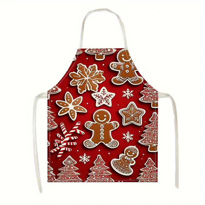 

Праздничный красный рождественский фартук: пряники, снежинки и многое другое! Противообрастающий фартук новогоднее украшение для дома