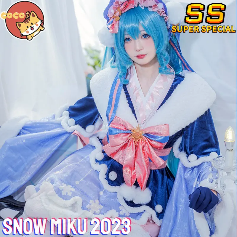 

Косплей-костюм CoCos-SS VOCALOID 2023 Snow Miku, косплей-костюм VOCALOID Cos Miku, костюм снежной Мику Лолиты и парик для косплея