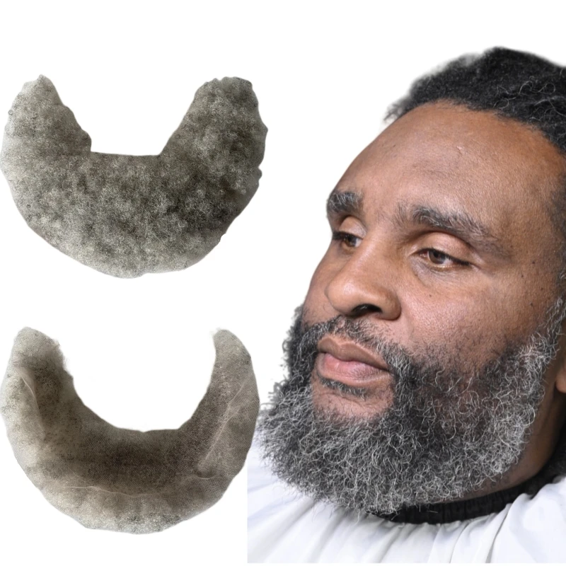 Бразильские системы натуральных человеческих волос 1b90 серые 4 мм афро-борода 7x22