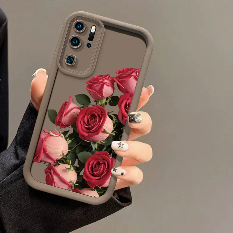 Модный чехол для телефона с красными розовыми цветами Huawei Nova Y70 10 9 7 5I 4 3 Защита