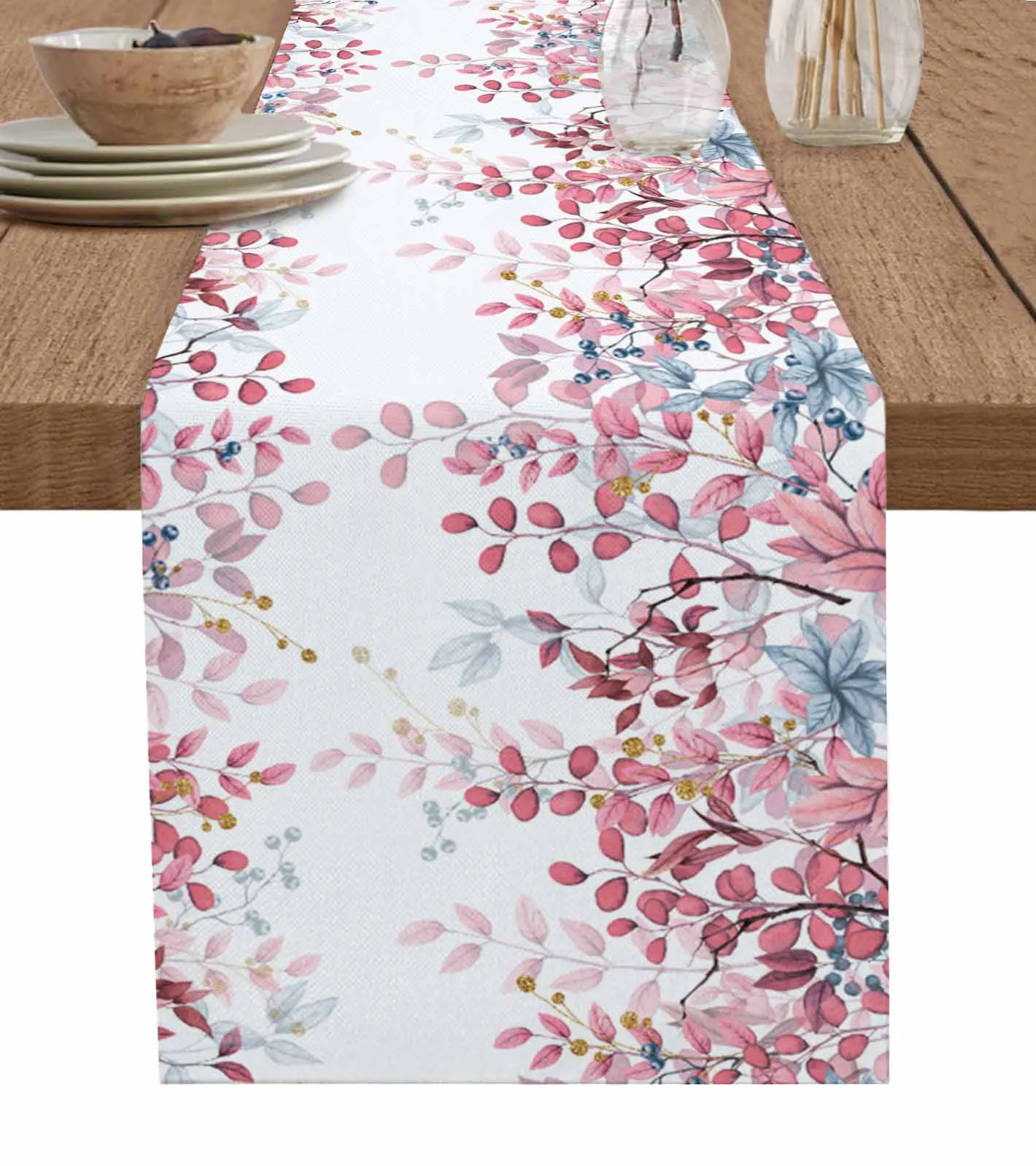 

Абстрактная розовая синяя листья ветка настольная дорожка из хлопка и льна для свадебного декора кухонного стола настольная дорожка