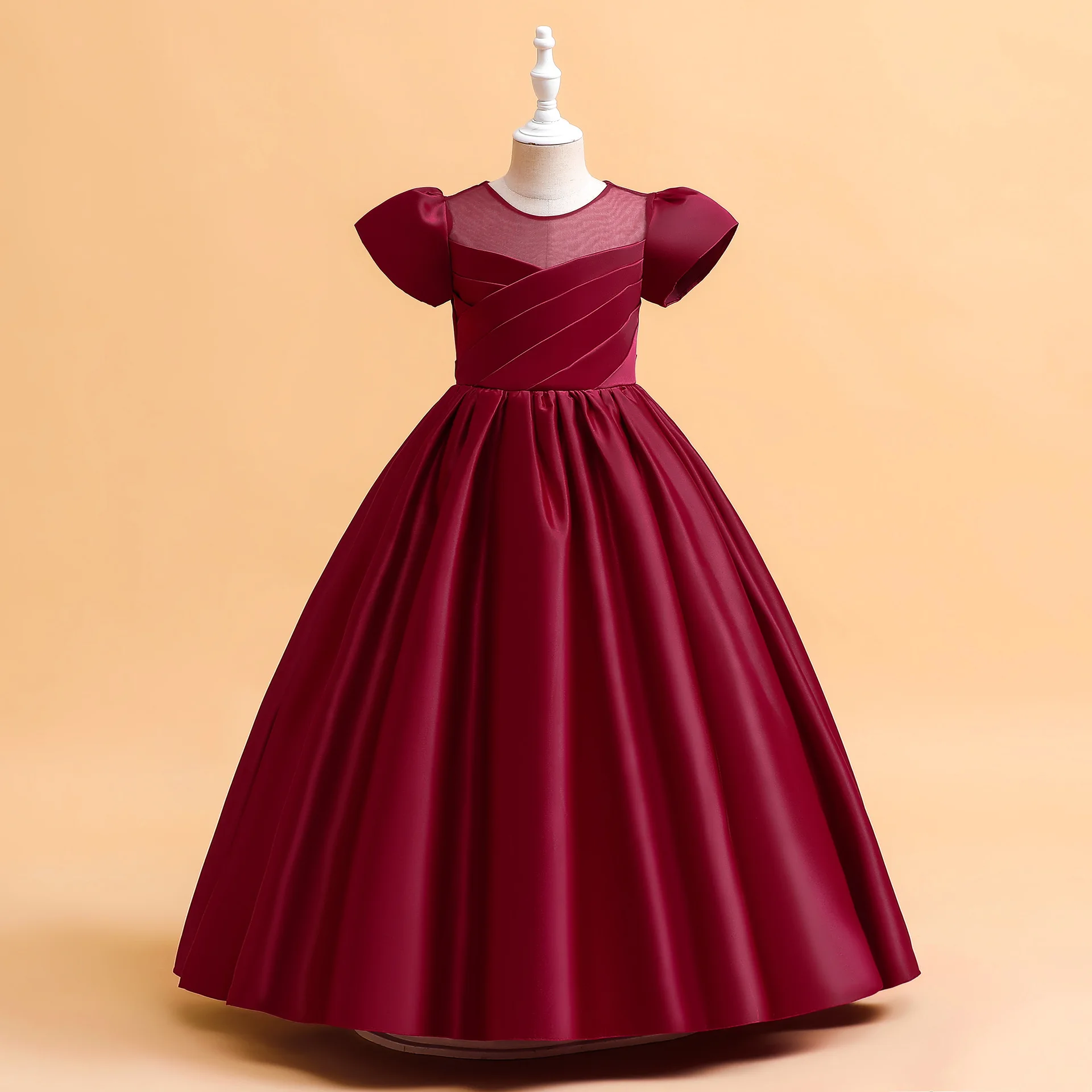 

Formal Satin Red Ruched Bridesmaid Dresses Elegant Kids Flower Dress For Girls Party Prom Gown Children Evening Wedding Dress