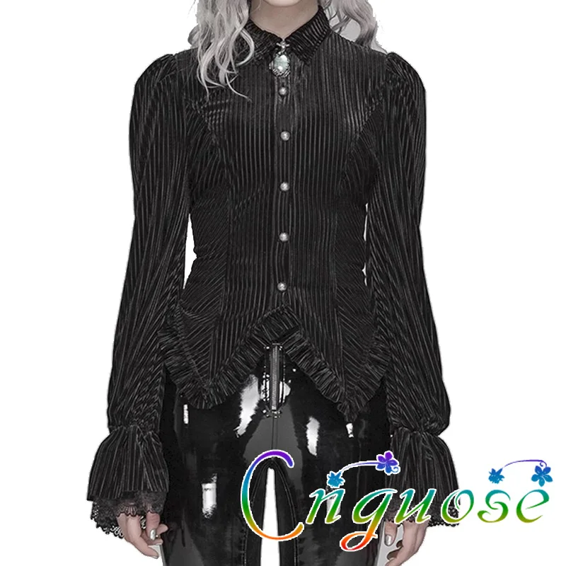 Женская приталенная бархатная рубашка Готическая Облегающая в стиле панк с
