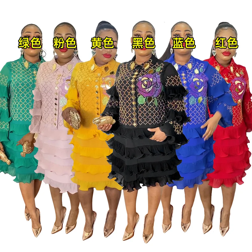 

2023 африканские платья для женщин, элегантное вечернее платье с жемчугом и бусинами с рукавом 3/4, эластичное Платье До Колена, африканская одежда для женщин