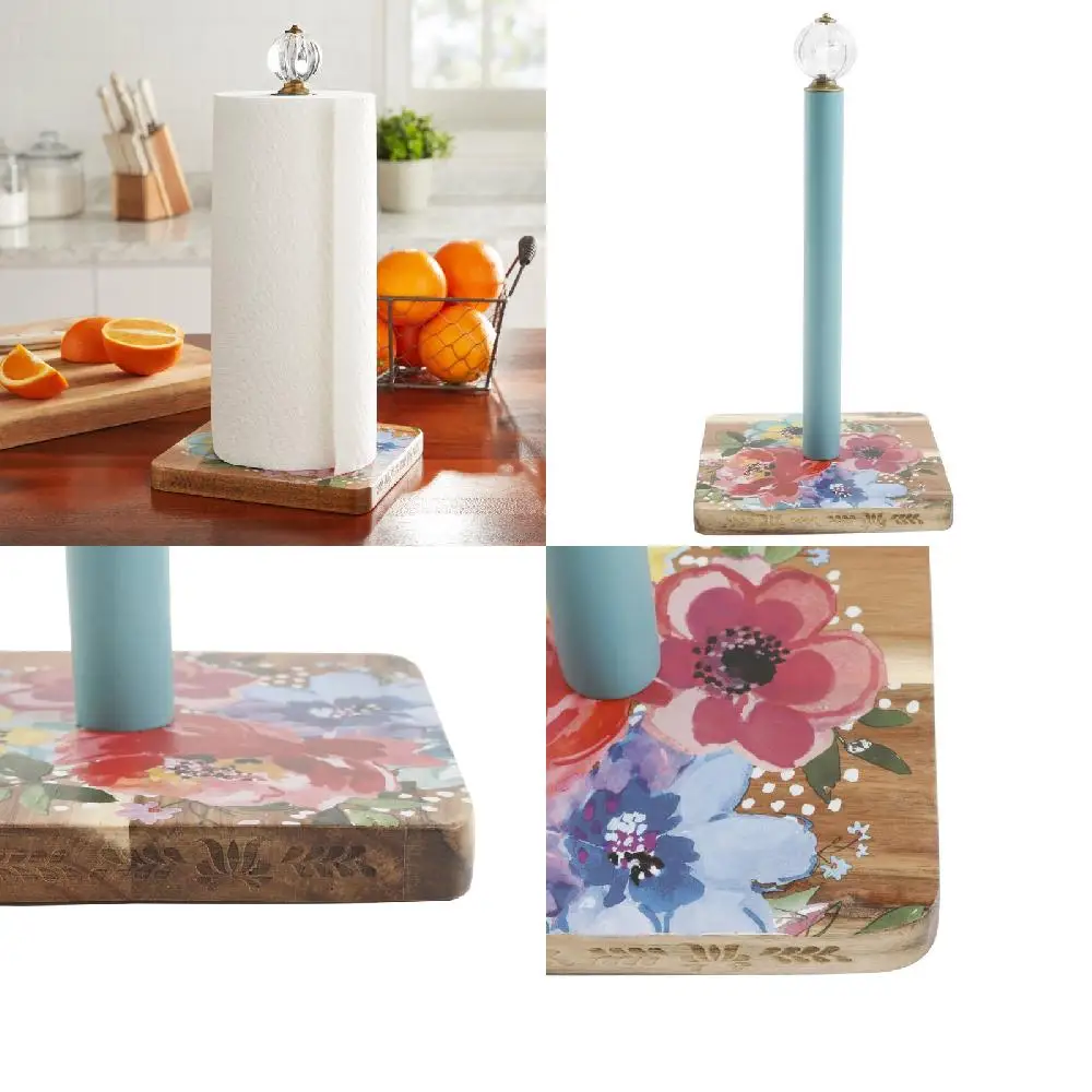 

Elegant 13.8" Acacia Wood Paper Towel Holder w/Clear Acrylic Knob - Perfect for Stylish Grace in Your Home