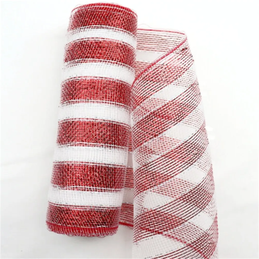 Red White Candy Cane Decor Mesh Roll 26cmx10yard Christmas Wreath Tree Stripes Flower Gift Wrapping Plastic Net Ribbon Craft
