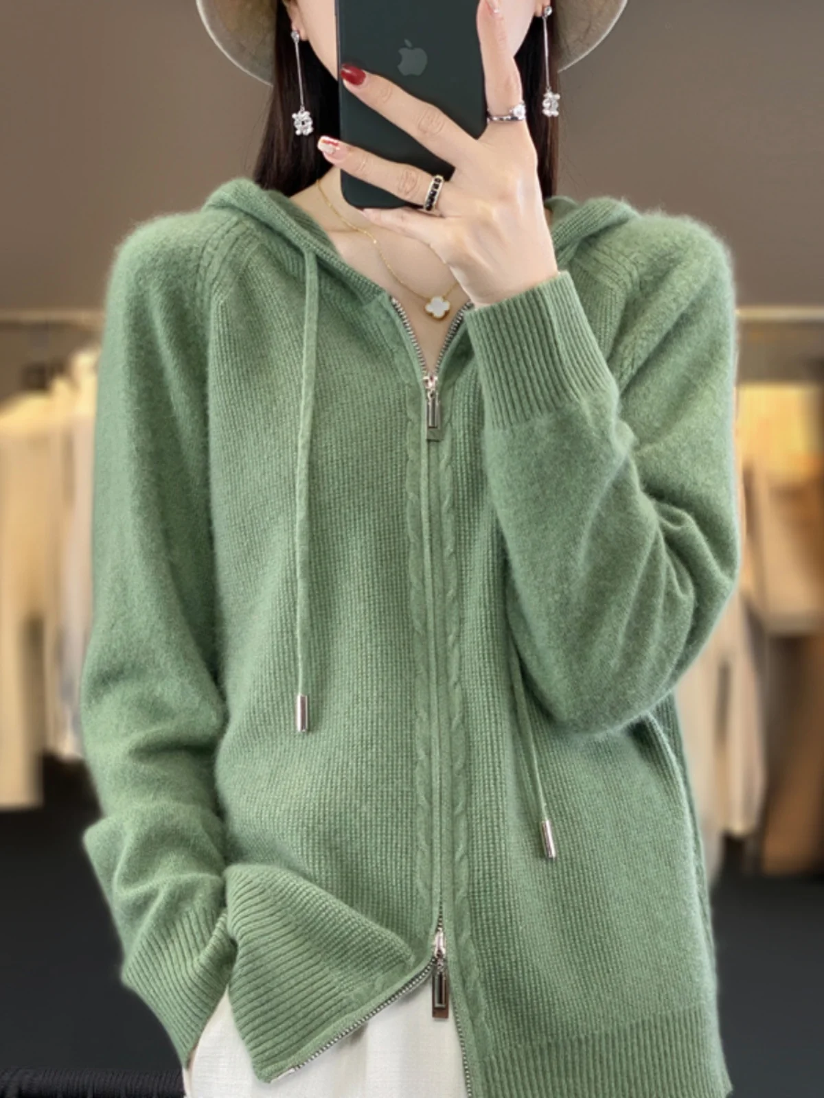 00% чистая шерсть осень и зима 23 новый вязаный свитер на молнии с v-образным вырезом