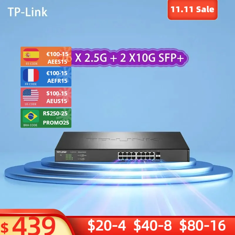 

TP-Link 16 Port 2.5Gbps RJ45 Switch 2500M UPLink 10G SFP+ LAN Core Switch NAS Ethernet Splitter TL-SH1218 HUB