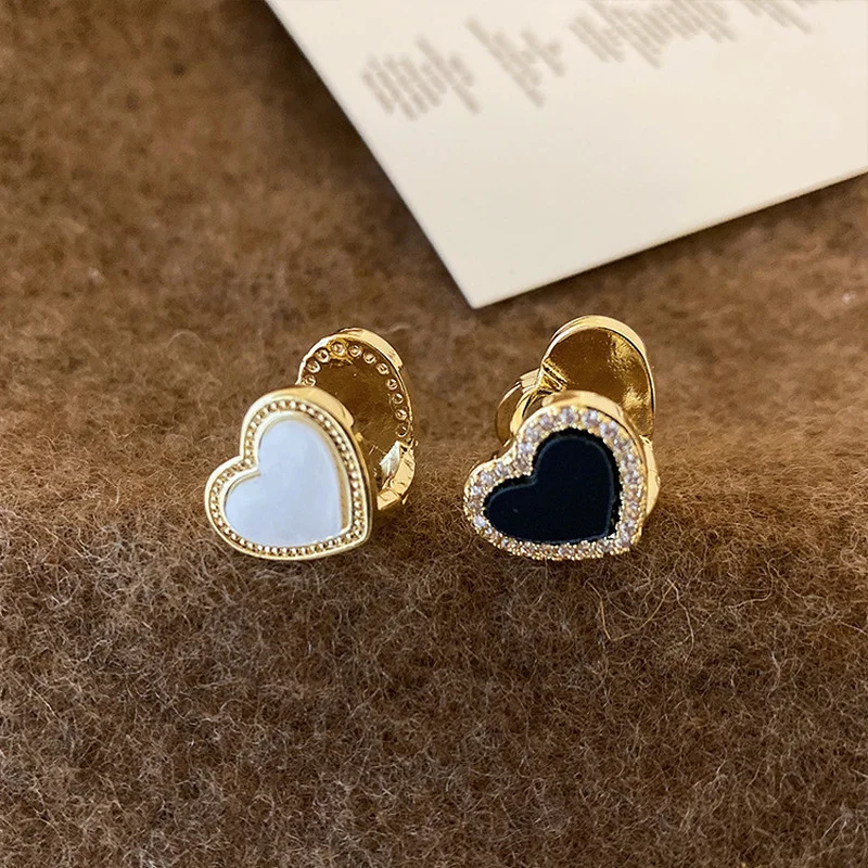 

Minar Korean Simple White Black Color Shell Love Heart Earring for Women Gold Color Metallic CZ Zircon Drop Dangle Earrings Gift