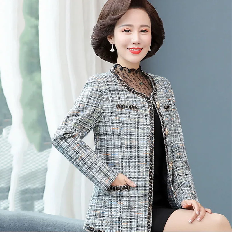 Женский твидовый пиджак в клетку повседневный короткий винтажном стиле размеры