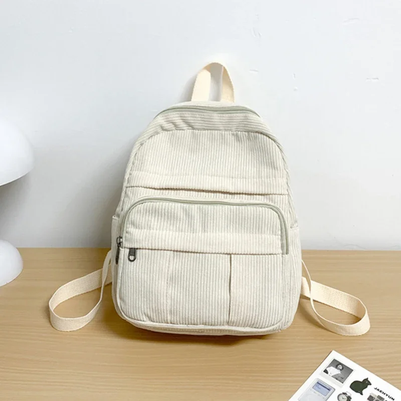 

Corduroy Small Backpack Women Casual Lightweight Young Back Pack Korean New
