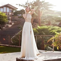 white prom dress appliques wedding dress boho backless evening gowns for bride halter beach summer two piece party dress2022