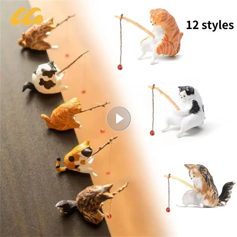 

12 Styles Small Fishing Cat Aquarium Creative Kitten Fishing Aquarium Decor Landscaping Ornament Fish Tank Accessory Decoration
