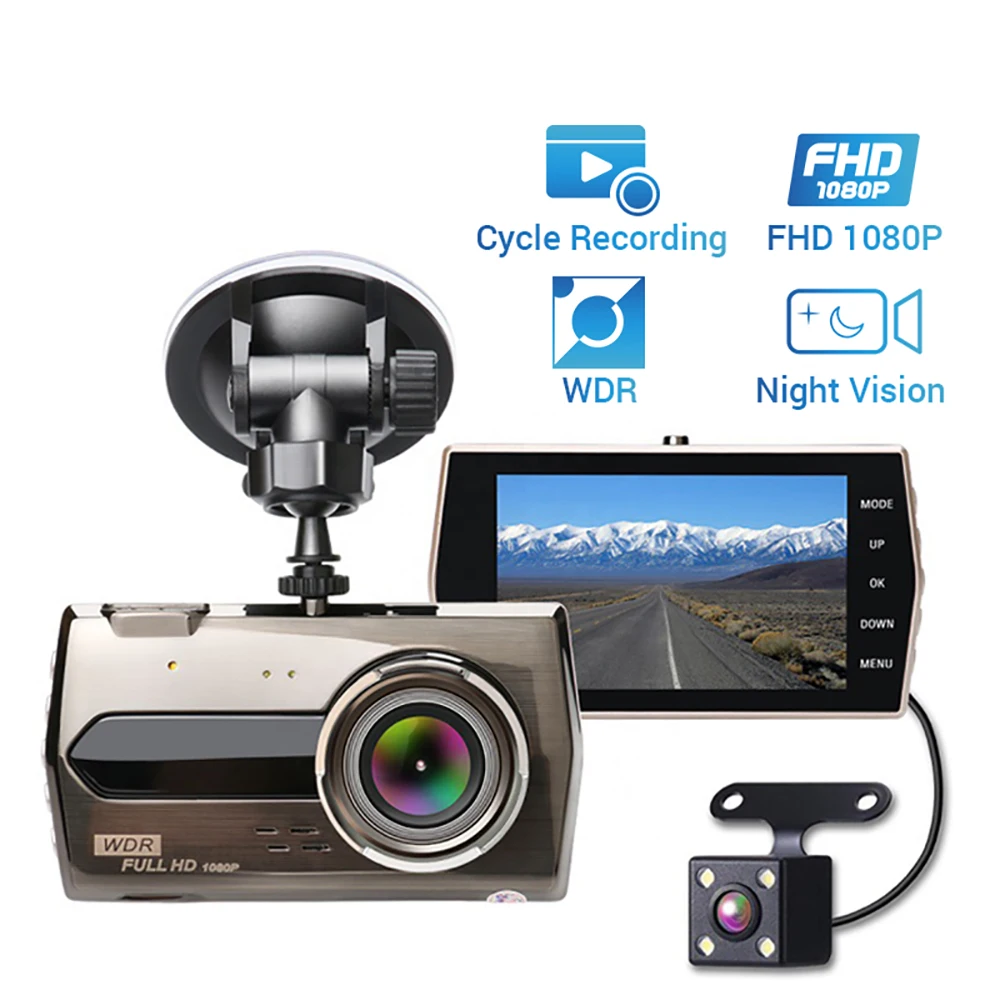 Car DVR 4.0" Full HD 1080P Dash Cam Rear Camera View Vehicle Video Recorder Night Vision G-sensor DVRs Supports Multi-language