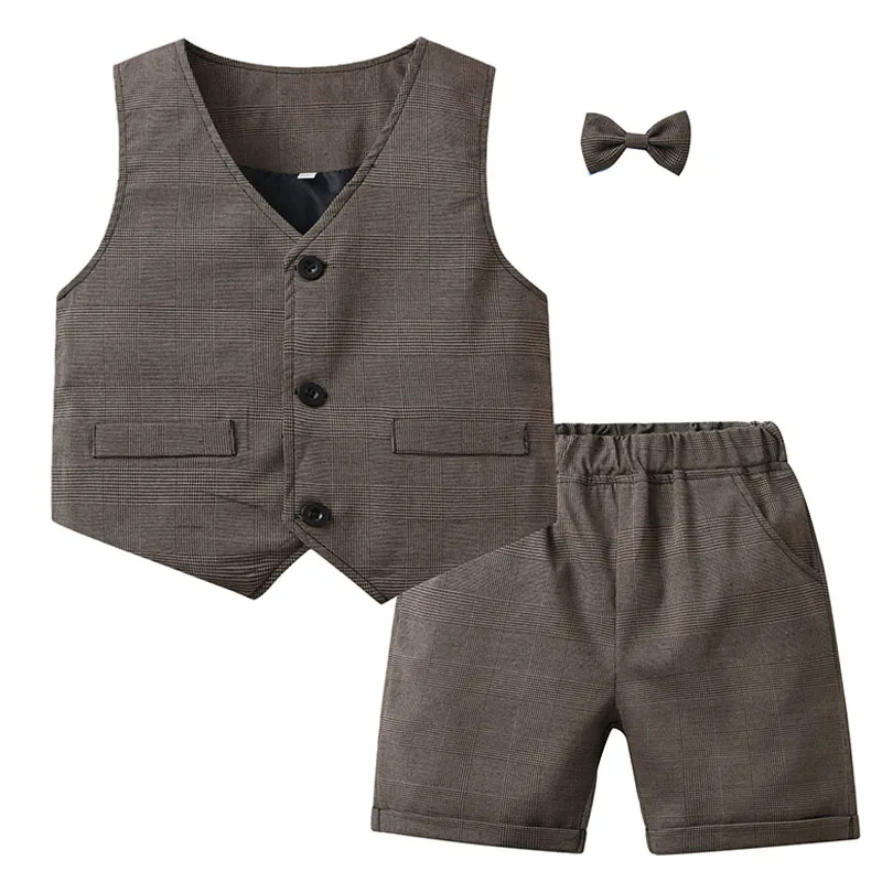 

Baby Boys Formal Wear Clothes Sets Summer New Bowtie Waistcoat +Shorts Gentleman Kids Boys Birthday Party Dress Suit 1-6Y