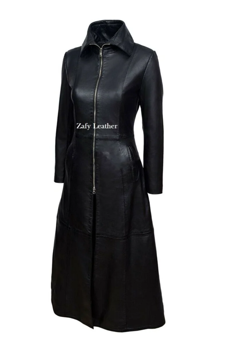 Women Leather Coat Genuine Sheepskin Leather Long Trench Coat Jacket