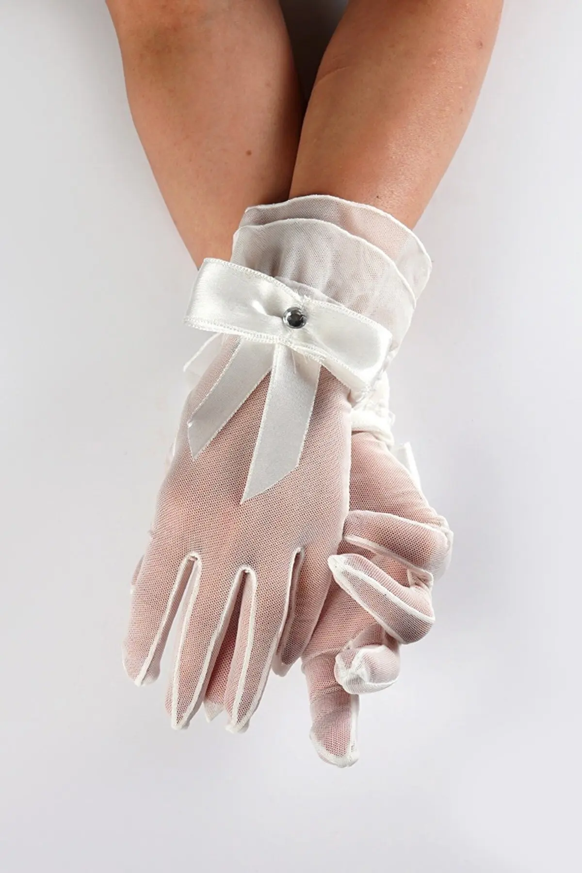 

Cz crystal And Ribbon Detail Bridal Gloves-White Eldiven20 Lace Mesh Bridal Transparent Elegant Fishnet Silk Tulle Guipure