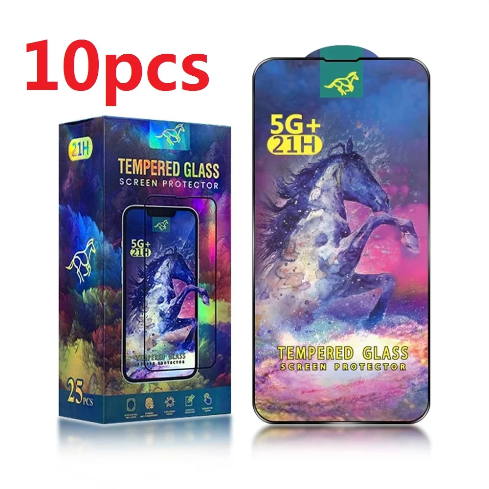10pcs 21H Fly-Horse Tempered Glass Full Glue Screen Protector Film For iPhone 14 Pro Max 13 Mini 12 11 XS XR X 8 7 6 Plus SE