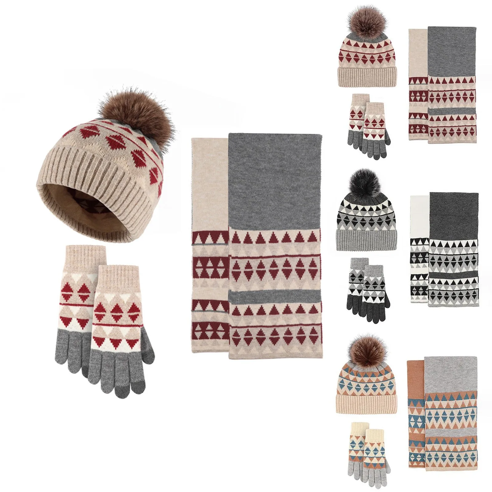 

Аксессуары шапка бини шапка шарф и перчатки Комплект из трех предметов Женская однотонная зимняя теплая вязаная шапка Модный женский шарф шапка костюм