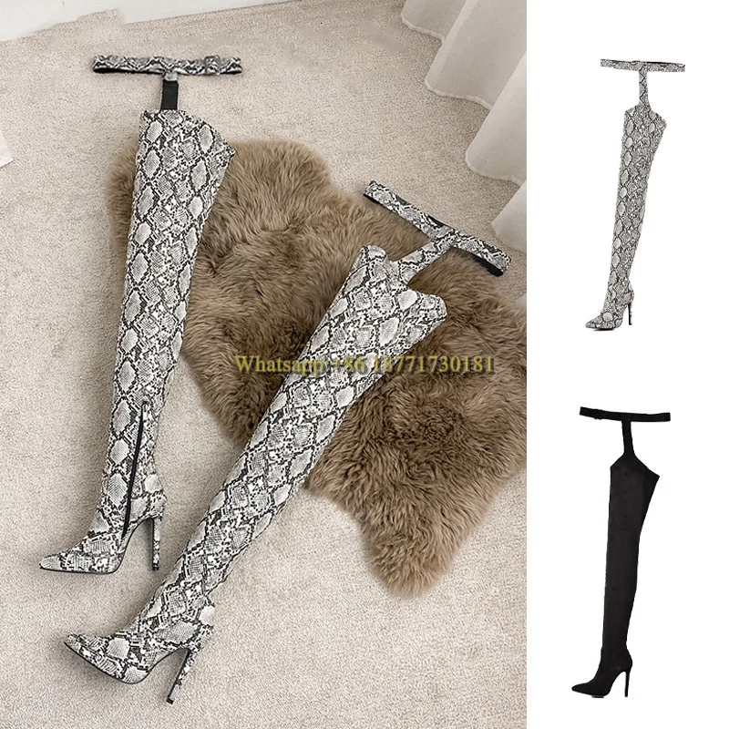 

Женские облегающие сапоги выше колена на тонком каблуке, с острым носком