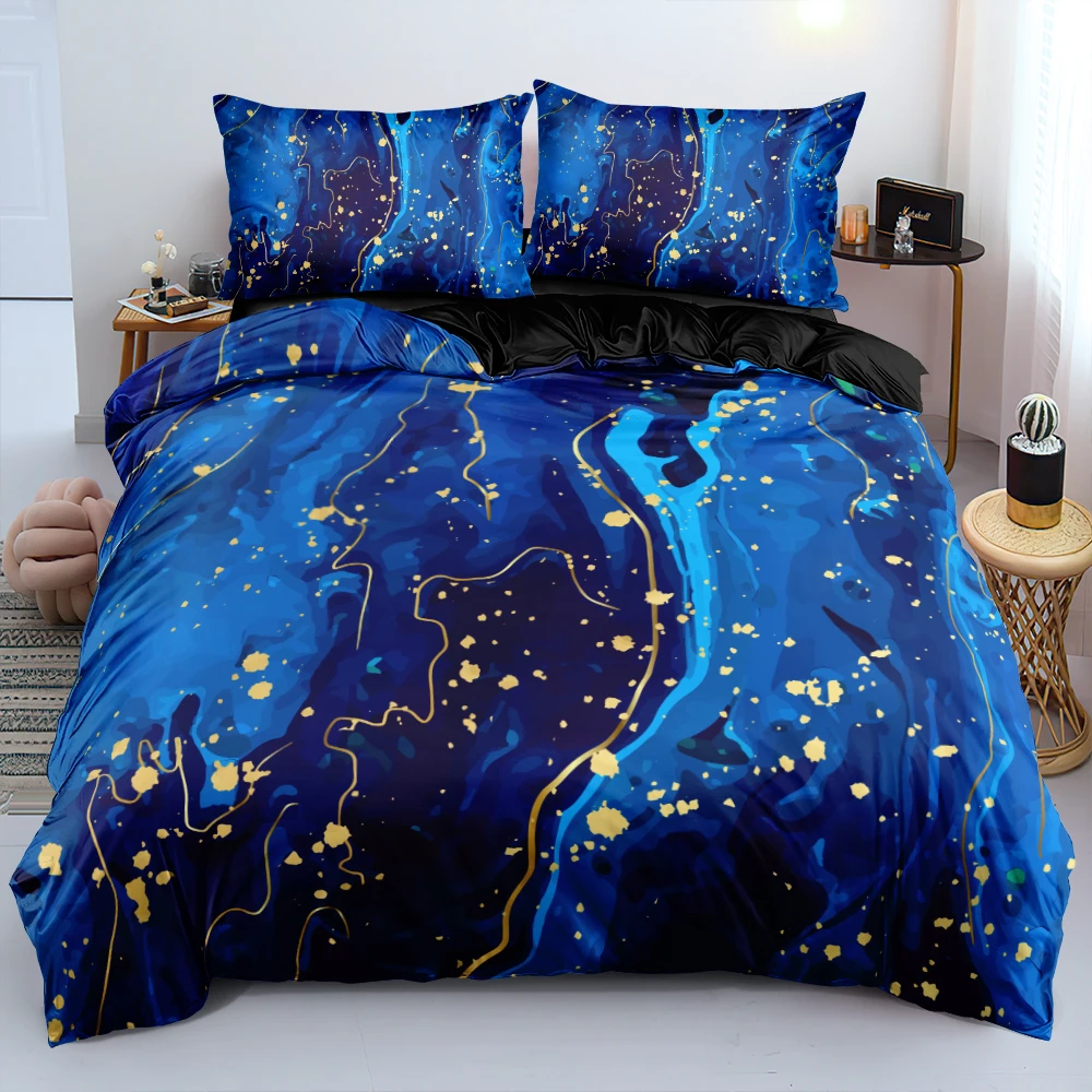 

3D Digital Blue Marble Comforter Bedding Set Gold Foil Linens Bed Twin Queen King Size 220x240cm Duvet Cover Simple Home Textile