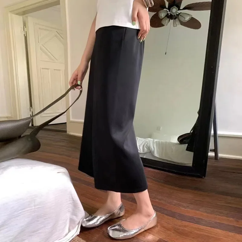 LUXURY-Женская Минималистичная юбка с высокой талией тонкая черная выше колена