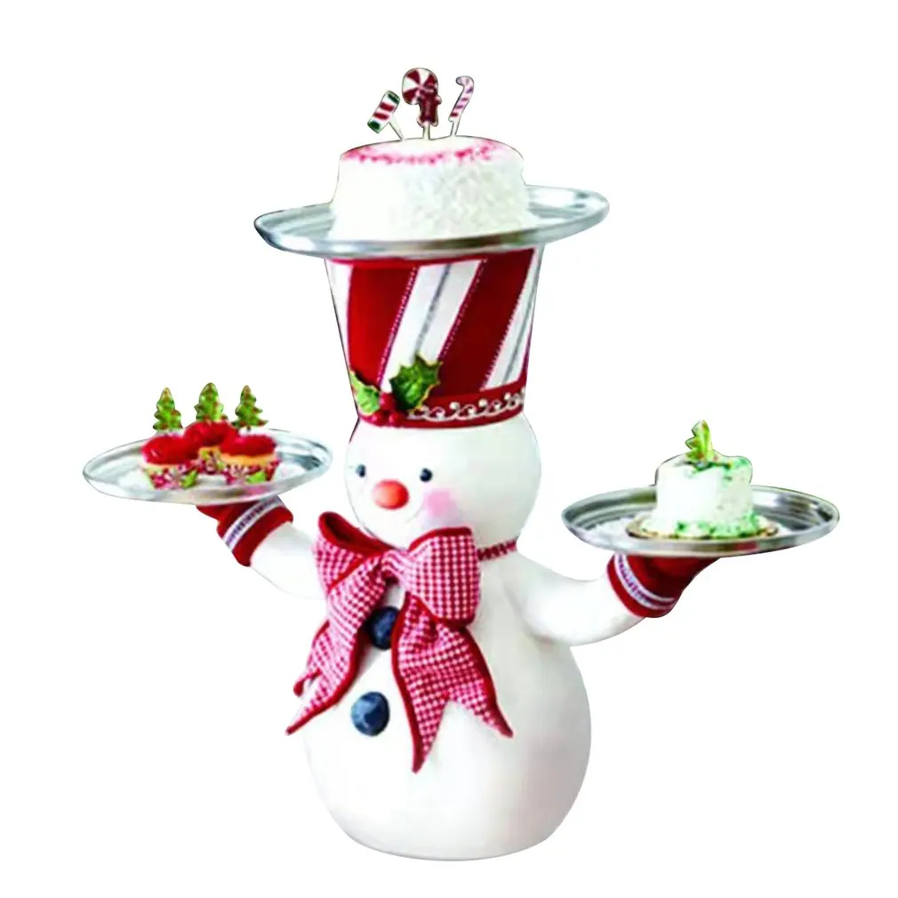 

Snowman With Bow Winter Christmas Home Interior Decoration Ornaments Resin Tray Snowman Statue Figurine Christmas Ornaments